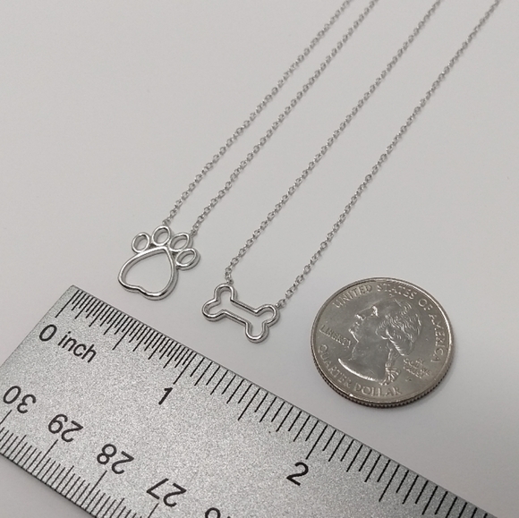 New sterling silver 925 dog paw print bone pendant double necklace - Picture 4 of 9